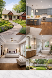 Modern 3 bedroom house floor plan with garage, open kitchen, pantry, great room, front porch, and rear porch layout