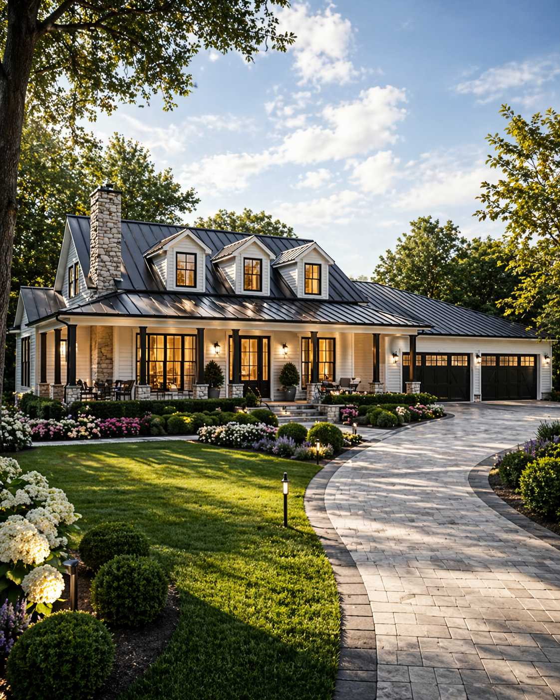 modern 4 bedroom house exterior design with 3 car garage luxury farmhouse style home front view with landscaping and driveway